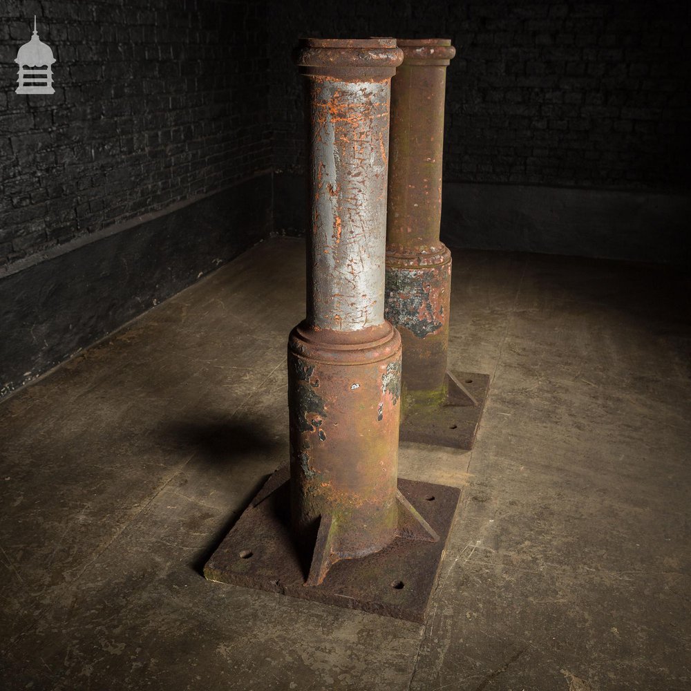 Pair of 19th C Cast Iron Industrial Column Bases Large Porch Stanchions