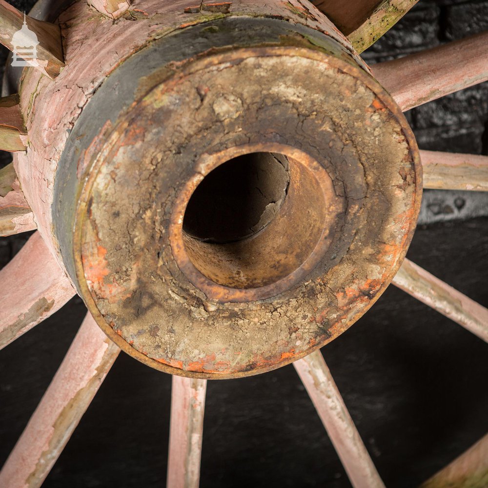 Pair of Large Wooden Agricultural Cart Wheels with Iron Rim Band