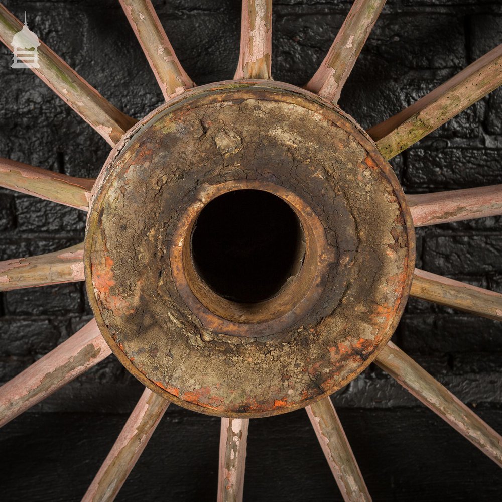 Pair of Large Wooden Agricultural Cart Wheels with Iron Rim Band