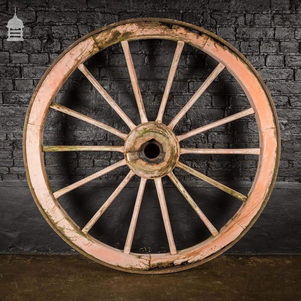 Pair of Large Wooden Agricultural Cart Wheels with Iron Rim Band