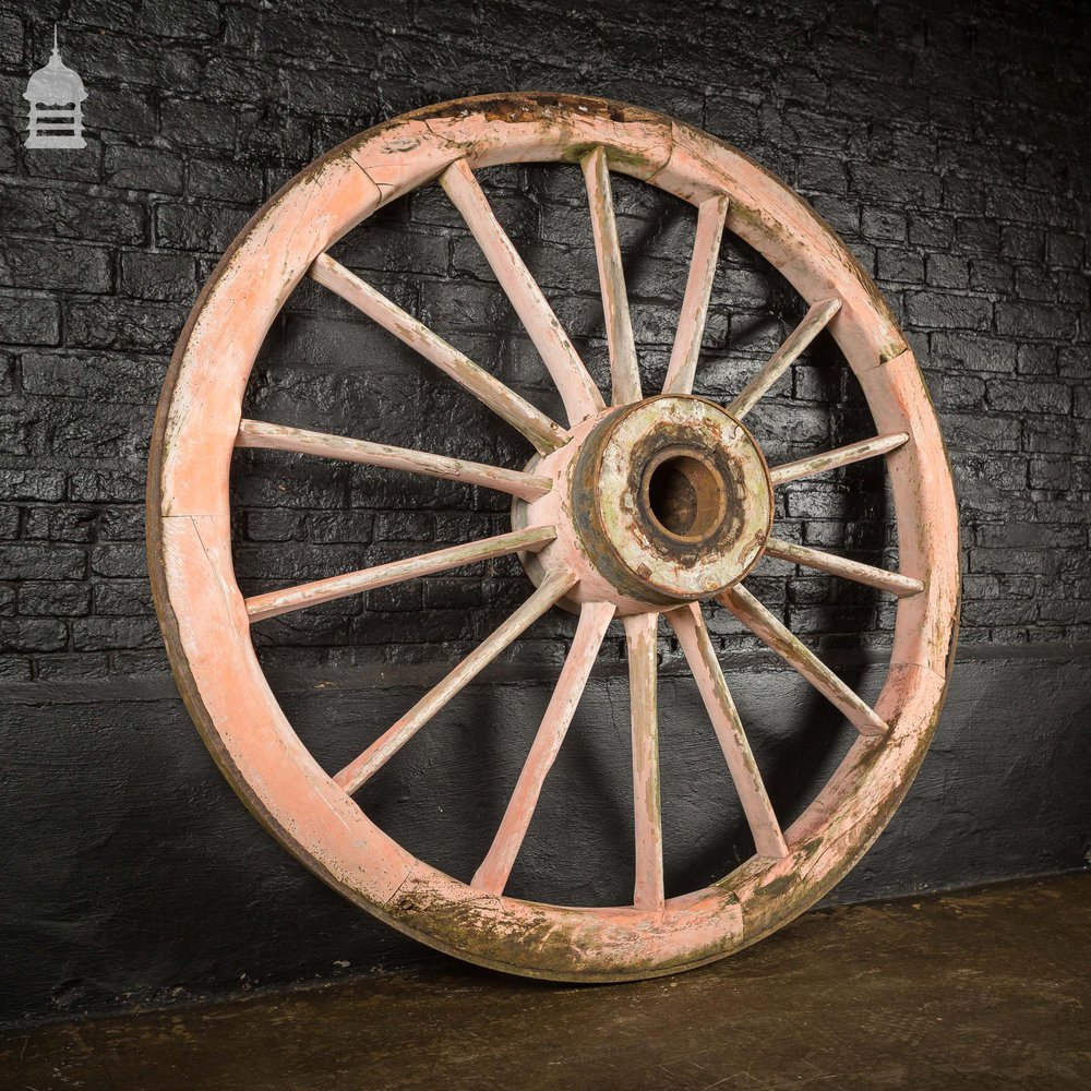 Pair of Large Wooden Agricultural Cart Wheels with Iron Rim Band