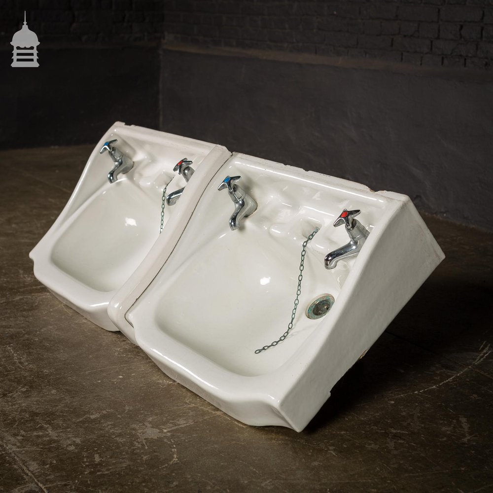 Pair of Interlocking Wash Hand Basins His and Hers Double Basin