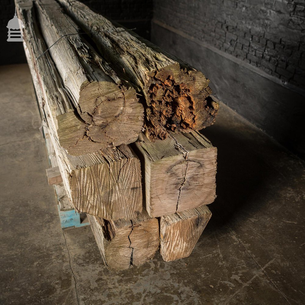 Batch of Six 8ft Large Rusitc Iroko and Pine Chunky Beams