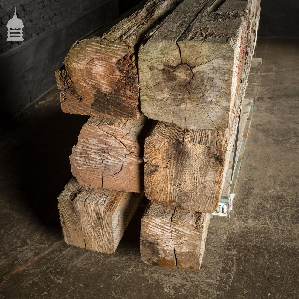 Batch of Six 8ft Large Rusitc Iroko and Pine Chunky Beams