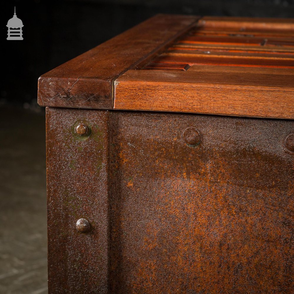 Vintage Steel Based Coffee Table with Reclaimed Mahogany Top