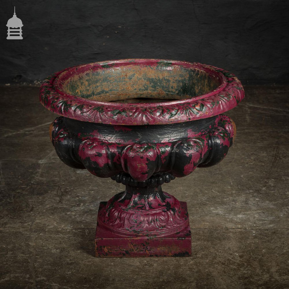 Victorian Cast Iron Urn with Distressed Black Paint