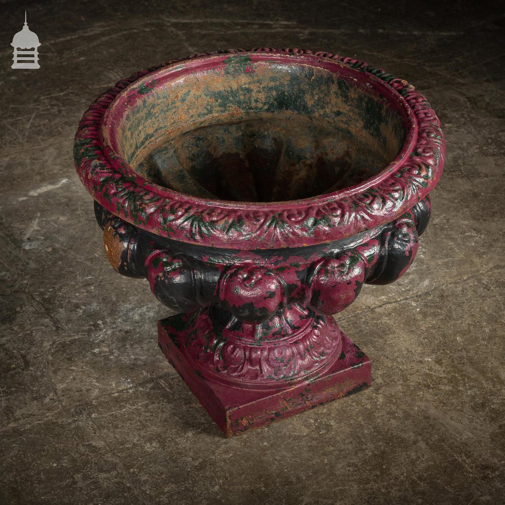 Victorian Cast Iron Urn with Distressed Black Paint