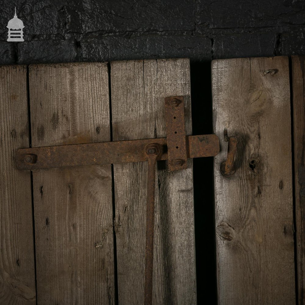 Pair of Reclaimed Pine Ledged and Braced Barn Doors with Double Latch Mechanism