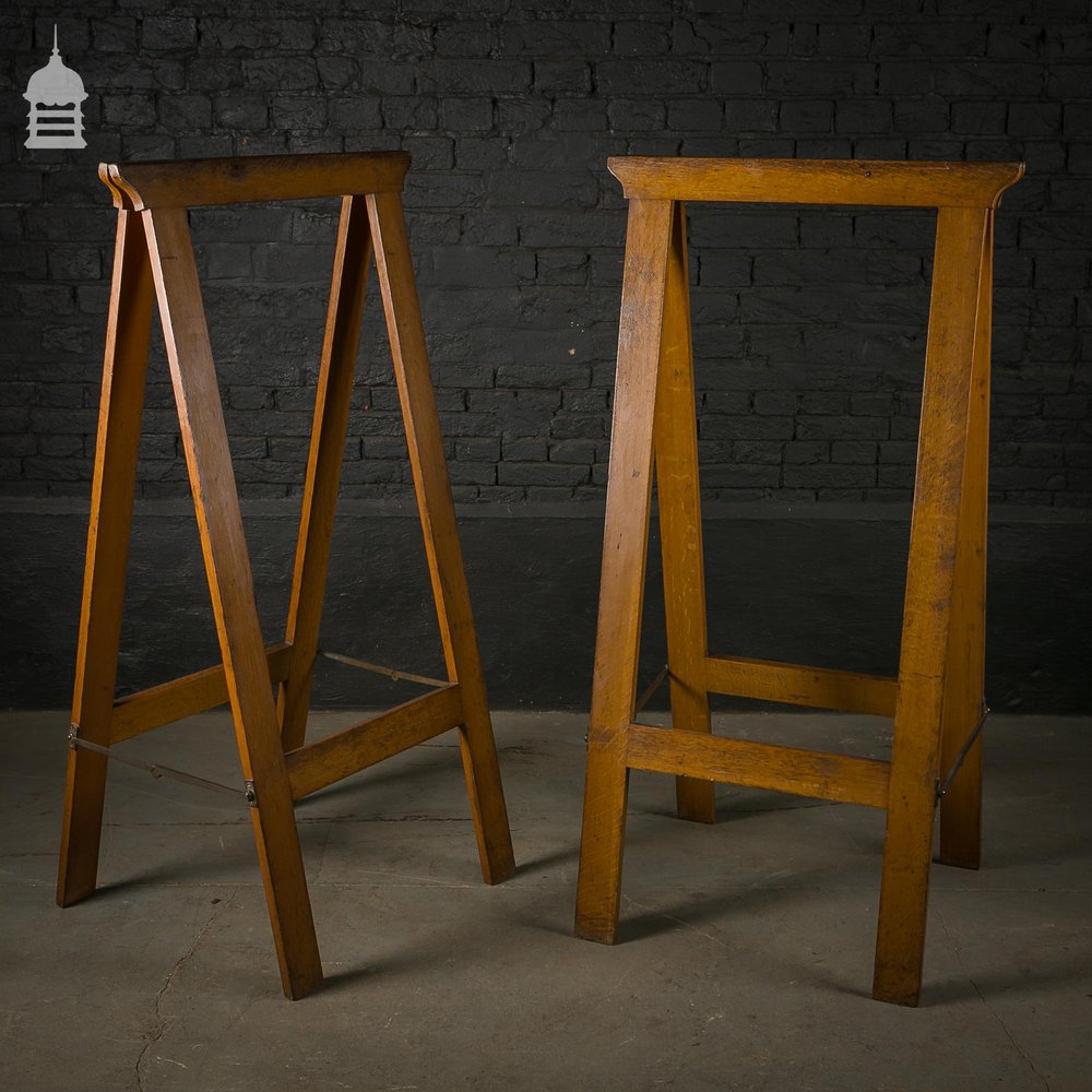 Pair of Oak Trestles Coffin Stands