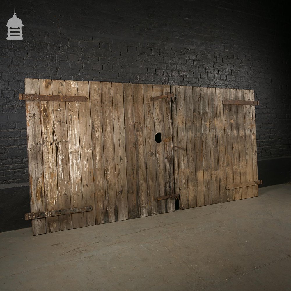 Large Pair of Ledged and Braced Barn Doors with Double Latch Mechanism