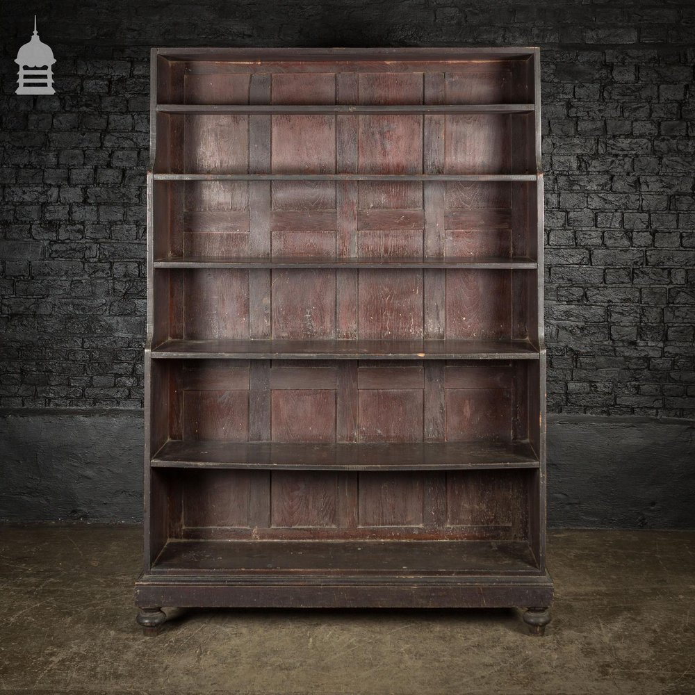 Early 19th C Ebonised Teak Waterfall Shelves Bookcase on Bun Feet