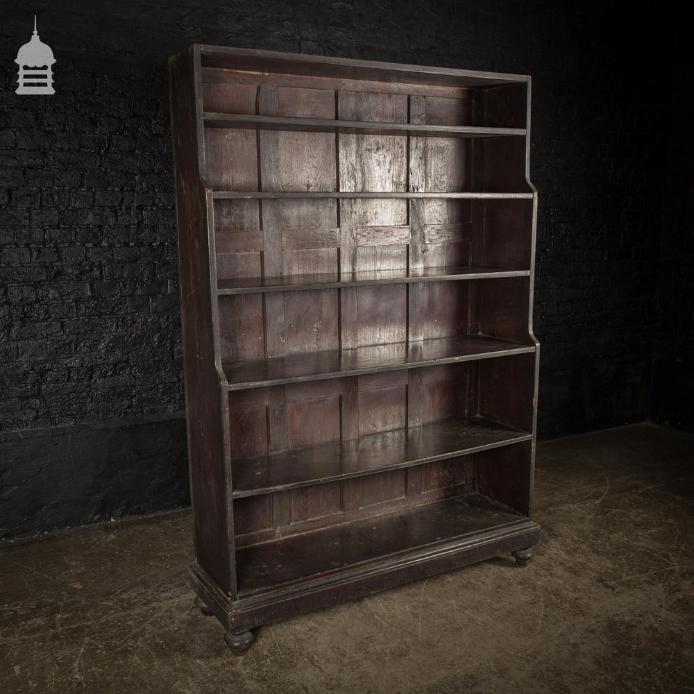 Early 19th C Ebonised Teak Waterfall Shelves Bookcase on Bun Feet