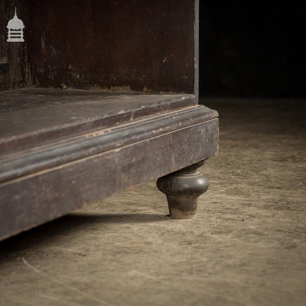 Early 19th C Ebonised Teak Waterfall Shelves Bookcase on Bun Feet