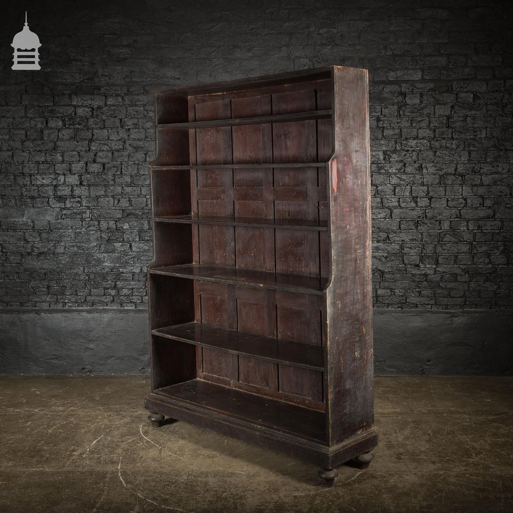 Early 19th C Ebonised Teak Waterfall Shelves Bookcase on Bun Feet