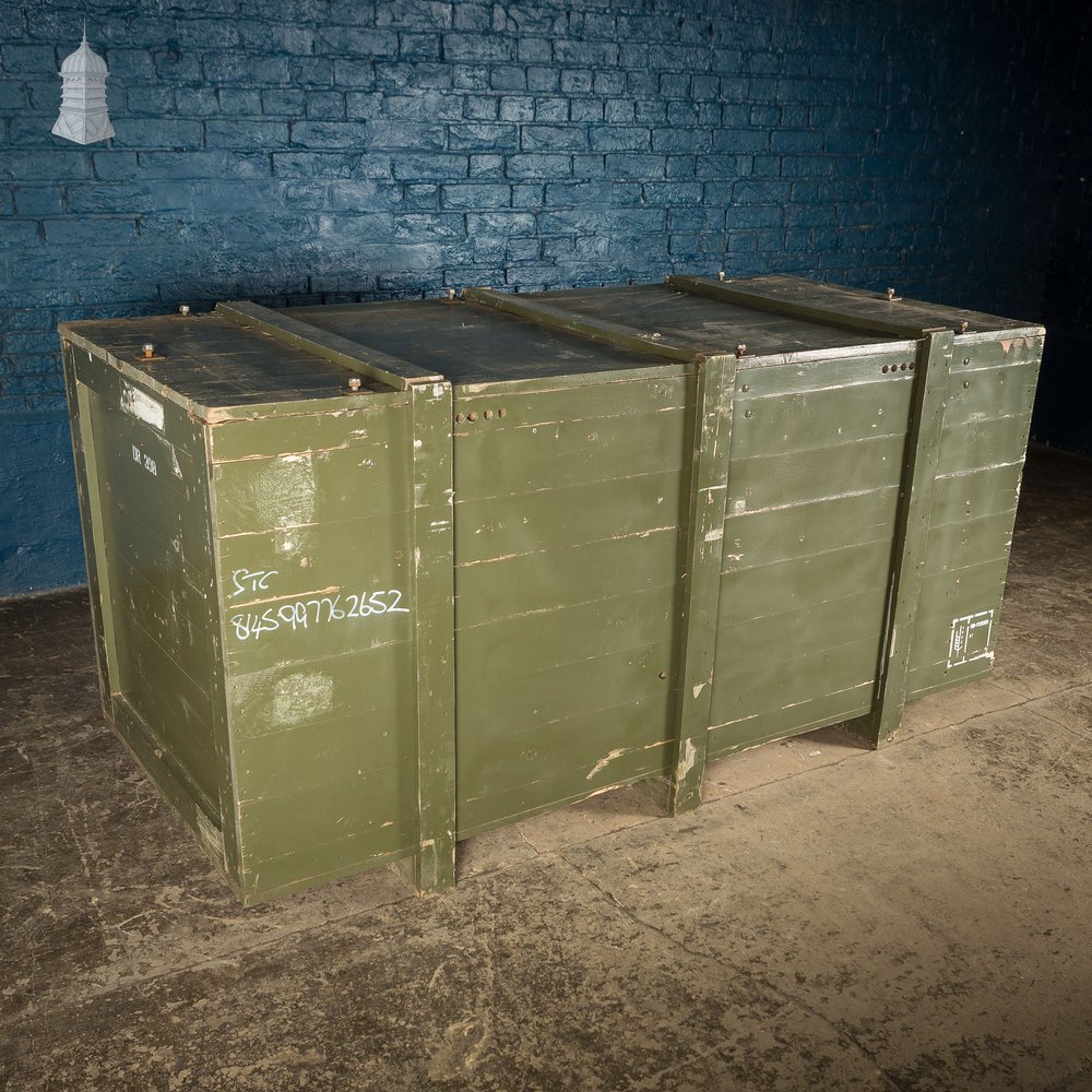 Large Military Green Painted Wooden Aircraft Part Shipping Crate Box Reclaimed from a Norfolk RAF Base