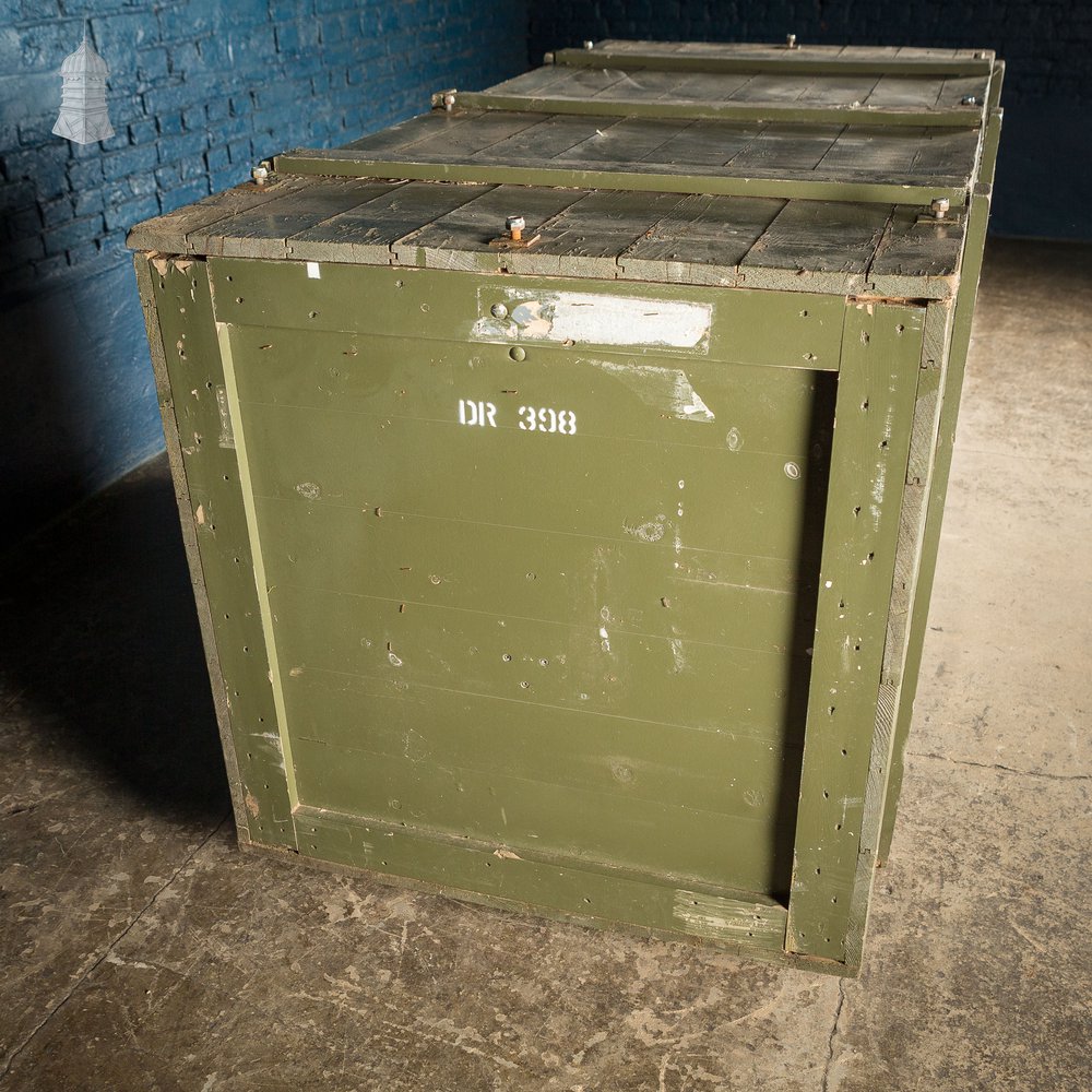 Large Military Green Painted Wooden Aircraft Part Shipping Crate Box Reclaimed from a Norfolk RAF Base