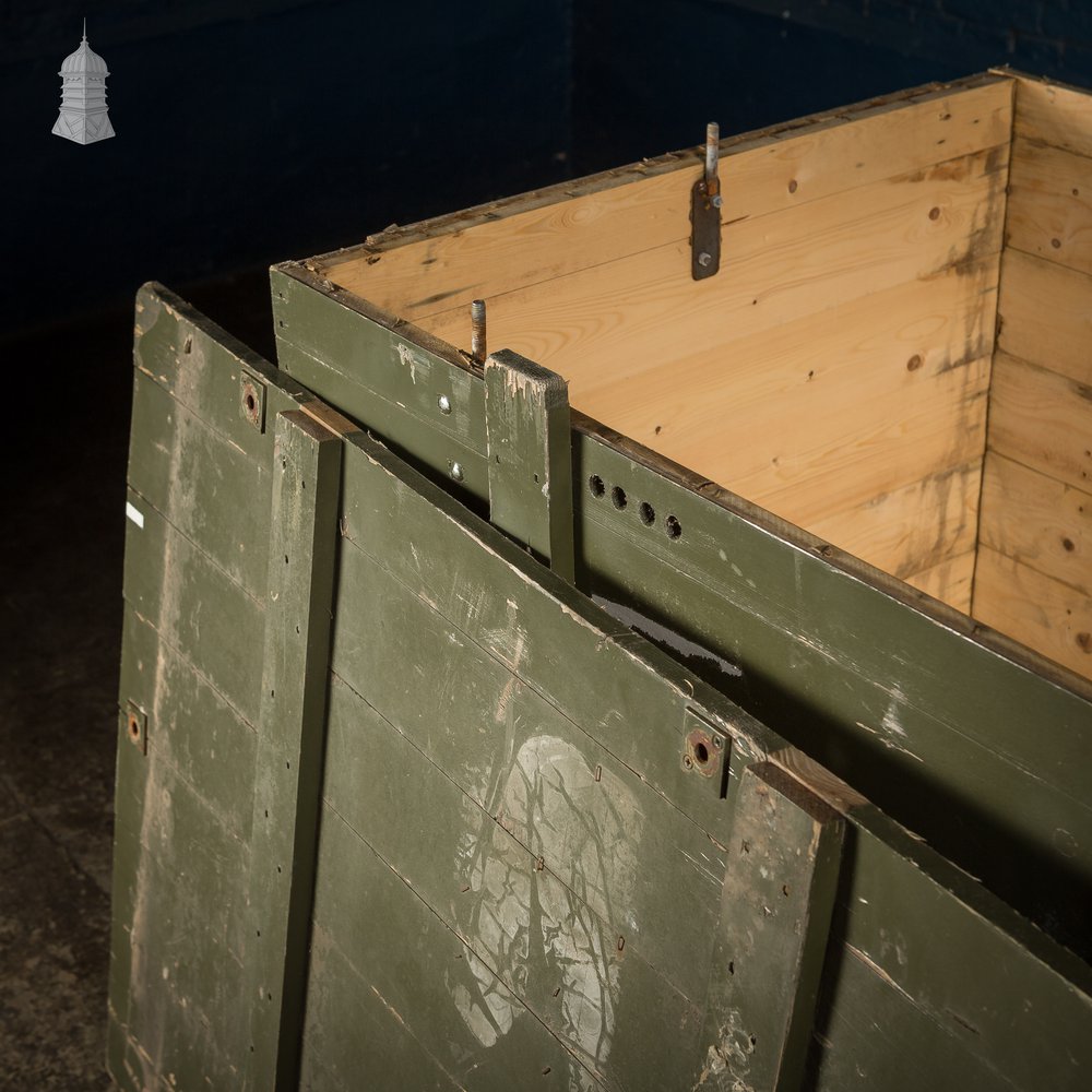 Large Military Green Painted Wooden Aircraft Part Shipping Crate Box Reclaimed from a Norfolk RAF Base