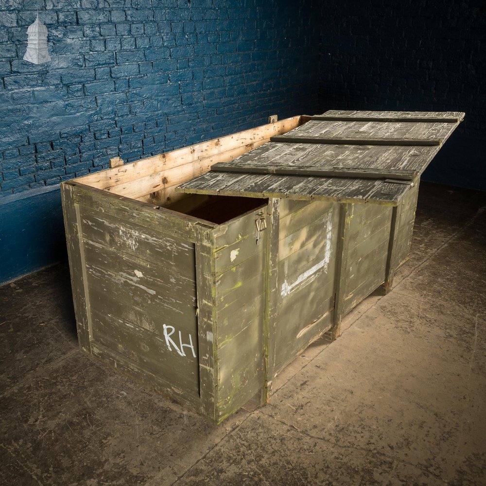 Large Wooden Aircraft Part Shipping Crate Box Reclaimed from a Norfolk RAF Base with Distressed Military Green Painted Finish