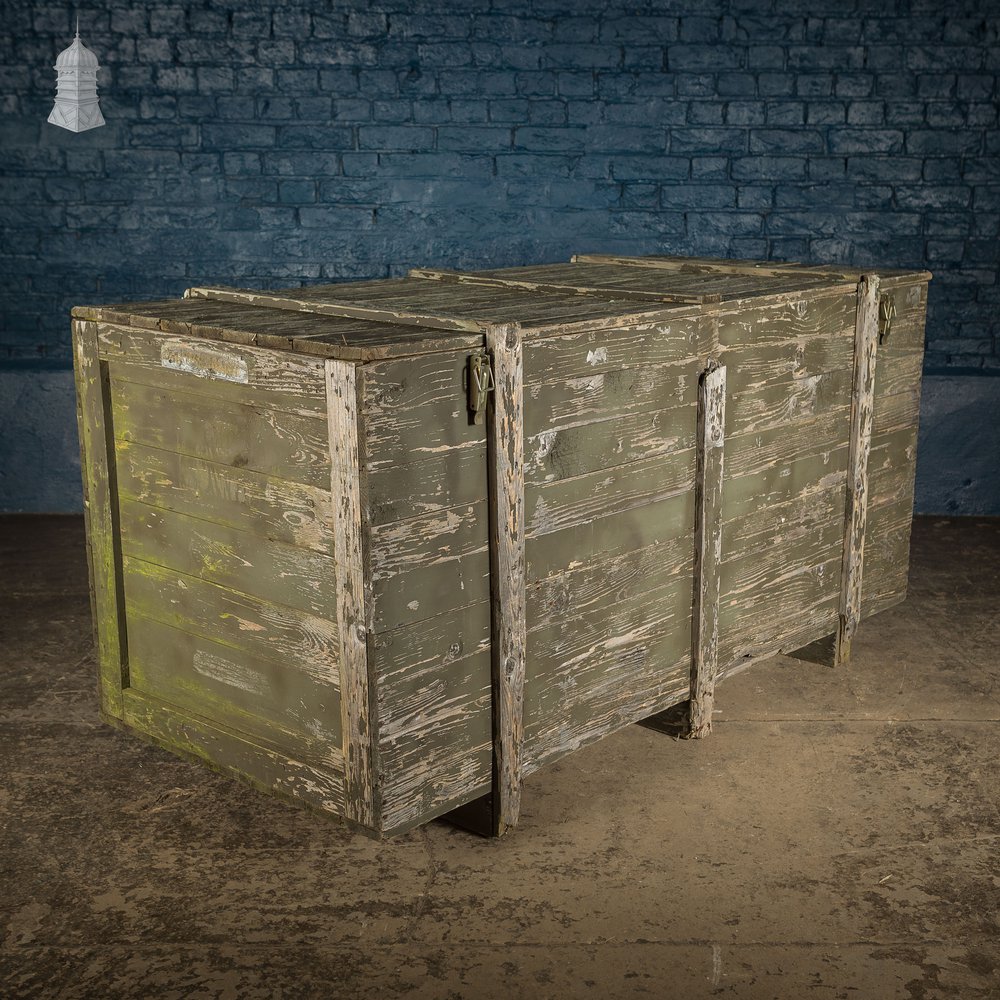 Large Wooden Aircraft Part Shipping Crate Box Reclaimed from a Norfolk RAF Base with Distressed Military Green Painted Finish