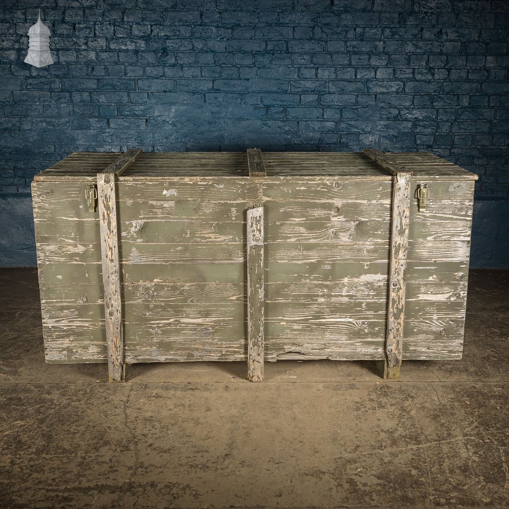 Large Wooden Aircraft Part Shipping Crate Box Reclaimed from a Norfolk RAF Base with Distressed Military Green Painted Finish