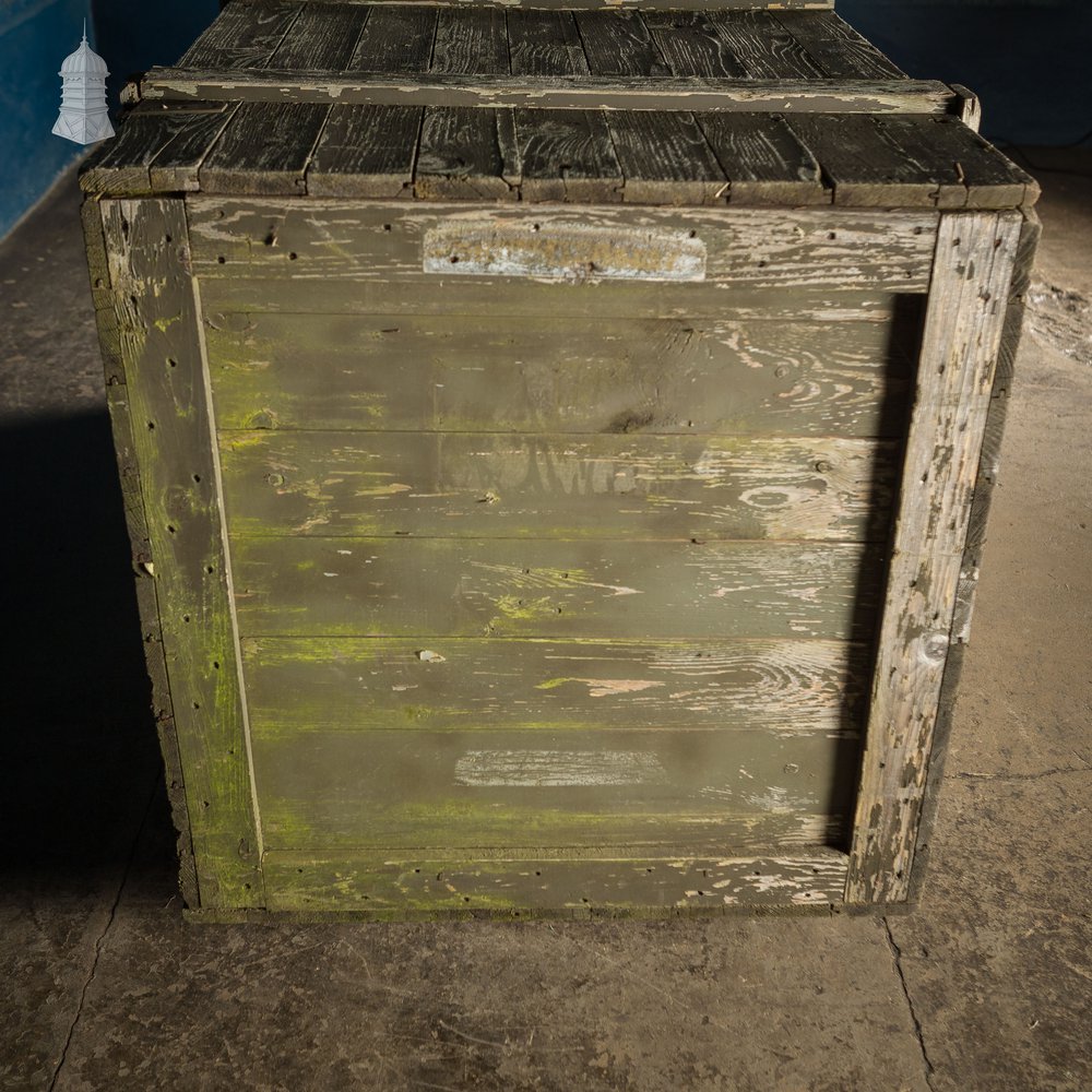 Large Wooden Aircraft Part Shipping Crate Box Reclaimed from a Norfolk RAF Base with Distressed Military Green Painted Finish