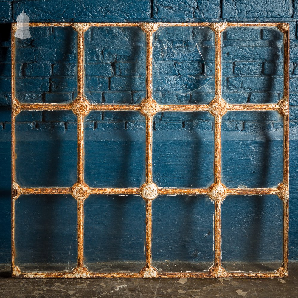 Set of Three 19th C White Painted Rose Metal Windows