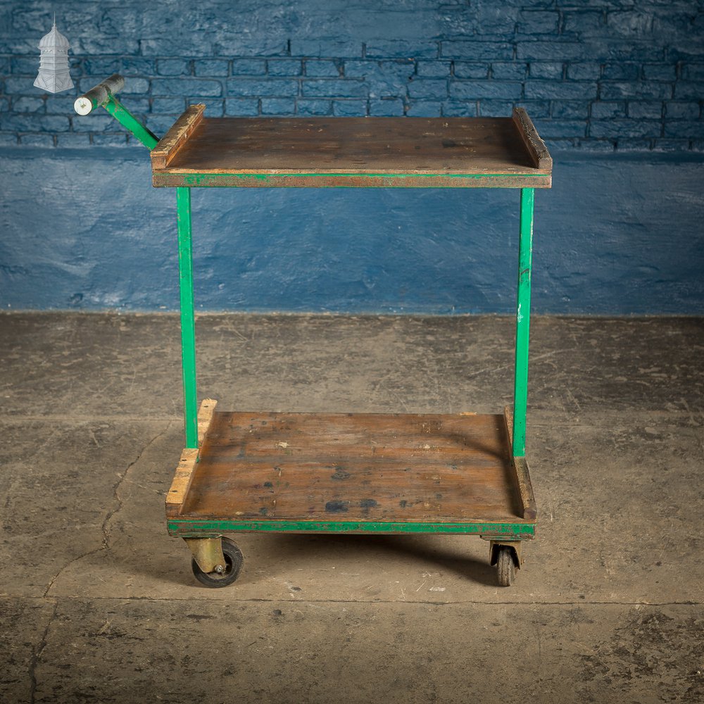 Vintage Green Industrial Wheeled Trolley