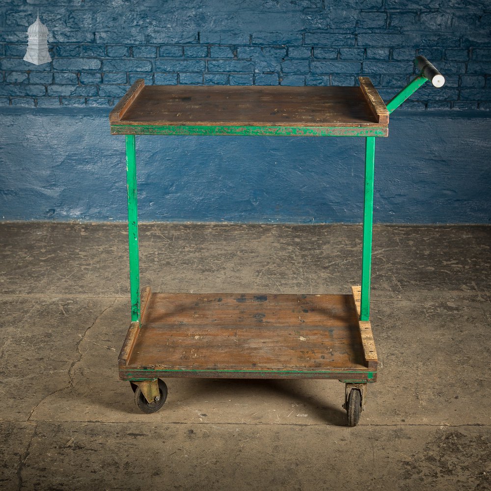 Vintage Green Industrial Wheeled Trolley