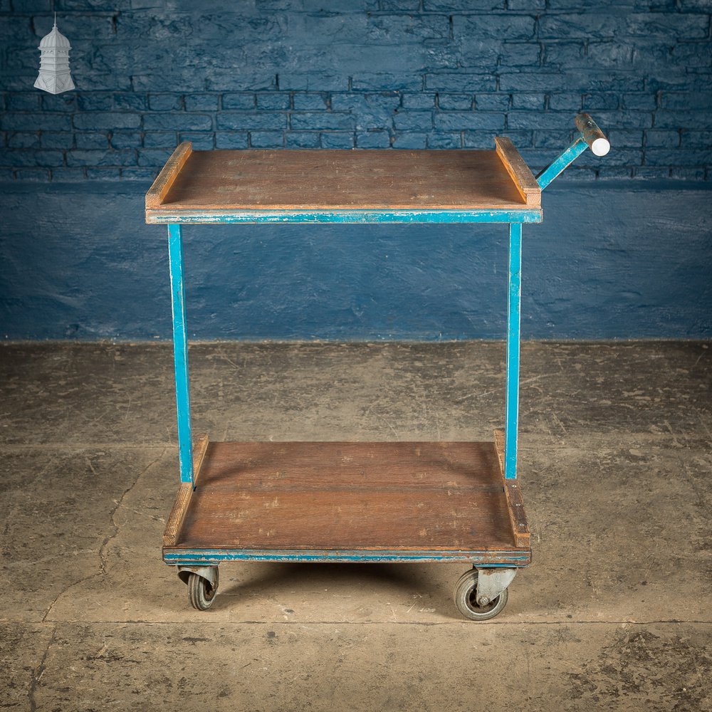 Vintage Blue Industrial Wheeled Trolley