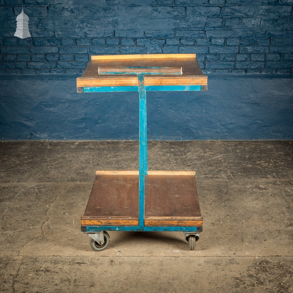 Vintage Blue Industrial Wheeled Trolley