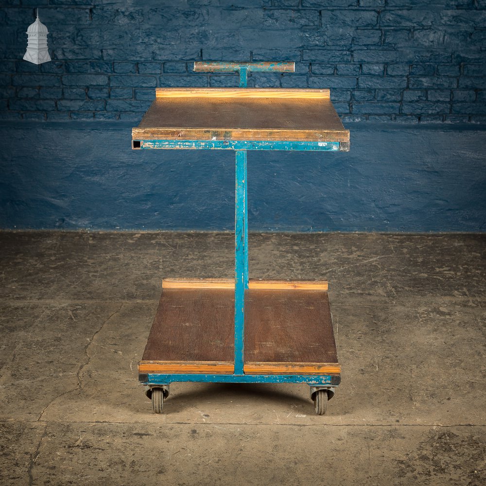 Vintage Blue Industrial Wheeled Trolley