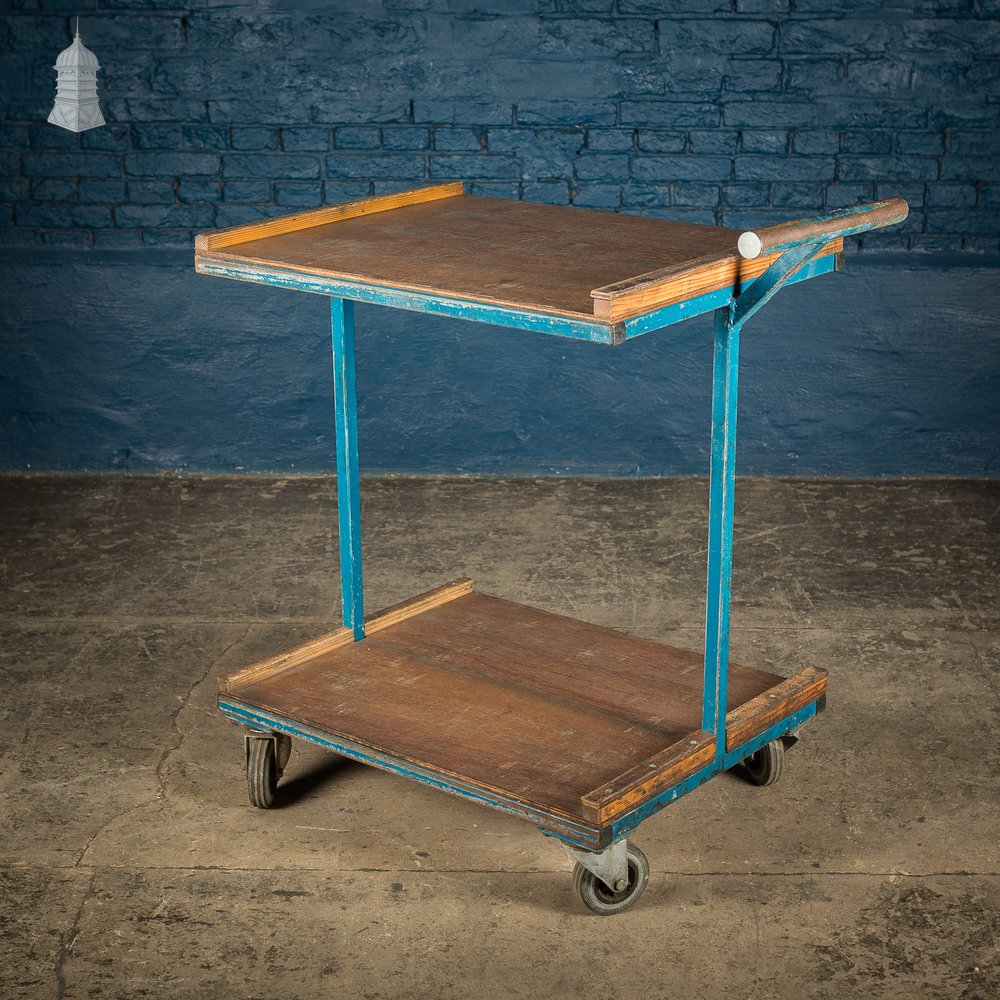 Vintage Blue Industrial Wheeled Trolley