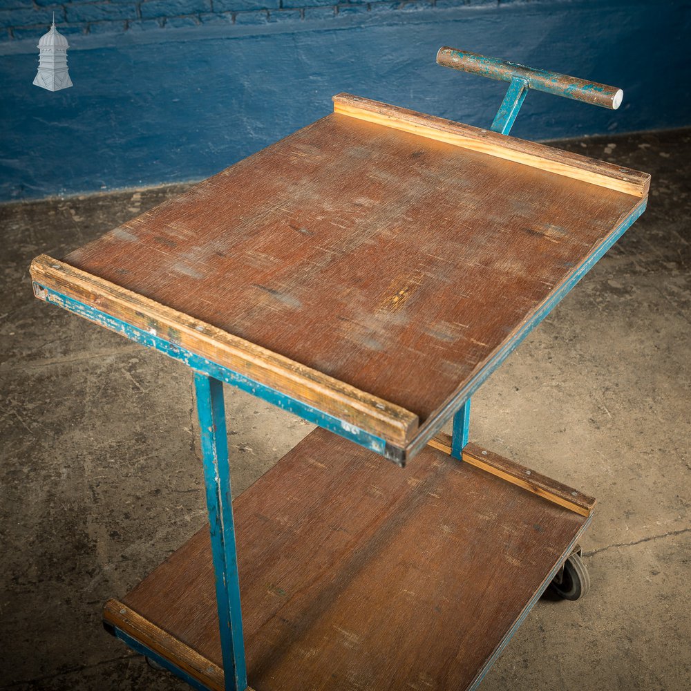 Vintage Blue Industrial Wheeled Trolley