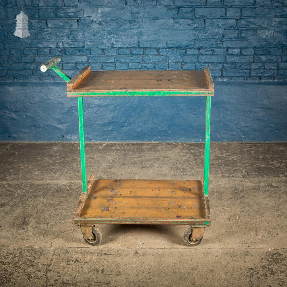 Vintage Green Industrial Wheeled Trolley