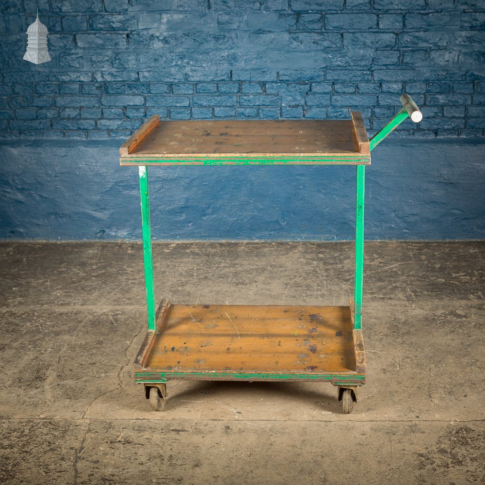 Vintage Green Industrial Wheeled Trolley