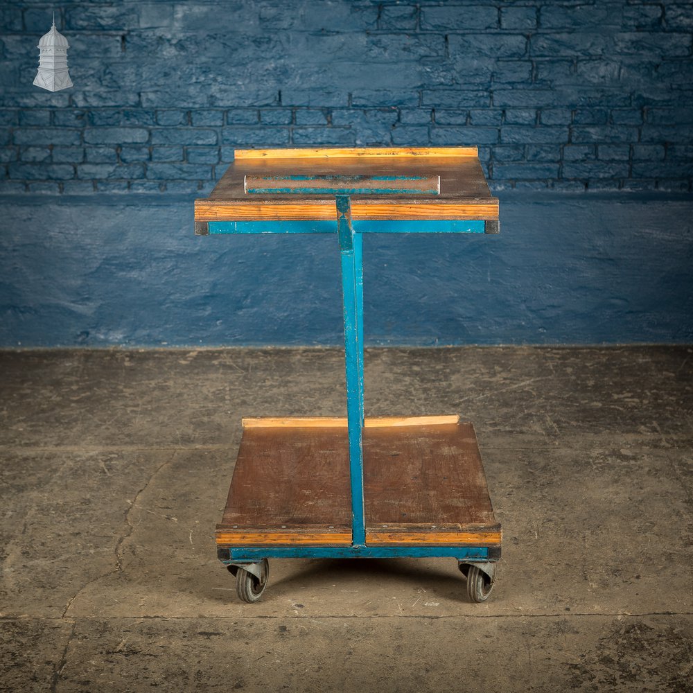 Vintage Blue Industrial Wheeled Trolley