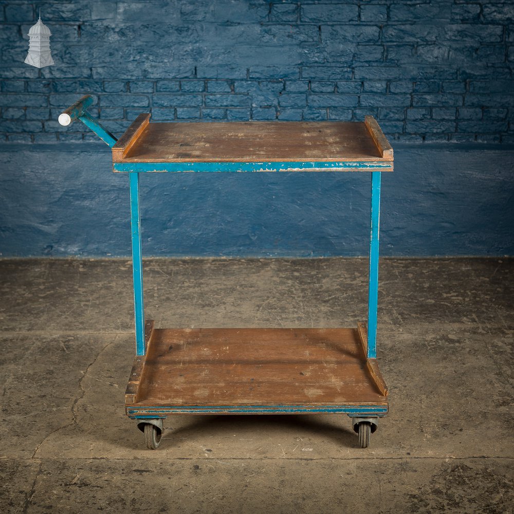 Vintage Blue Industrial Wheeled Trolley