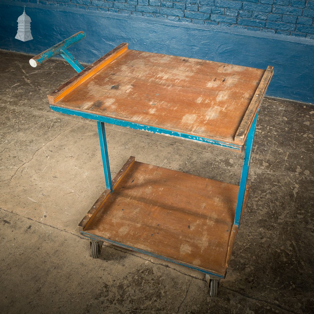 Vintage Blue Industrial Wheeled Trolley