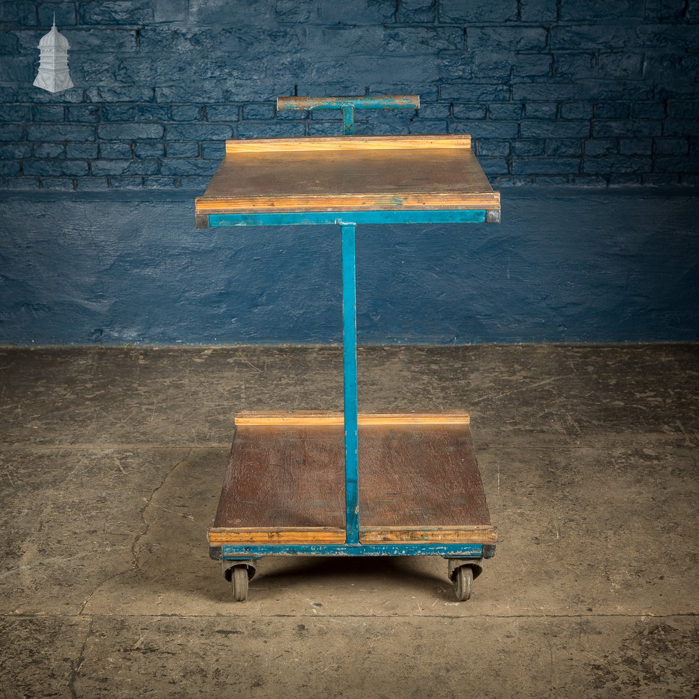 Vintage Blue Industrial Wheeled Trolley