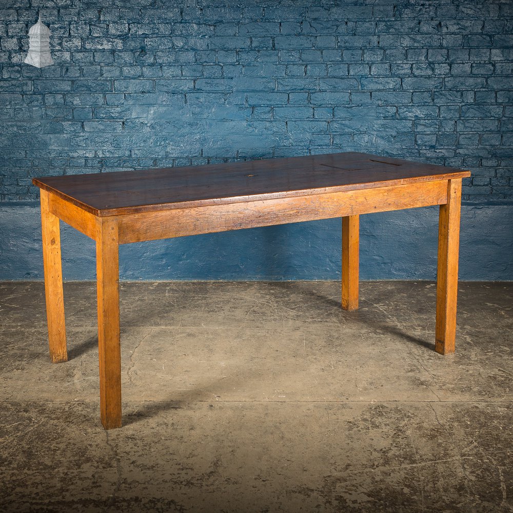 Mid Century Oak School Science Lab Table - 6 Feet Long