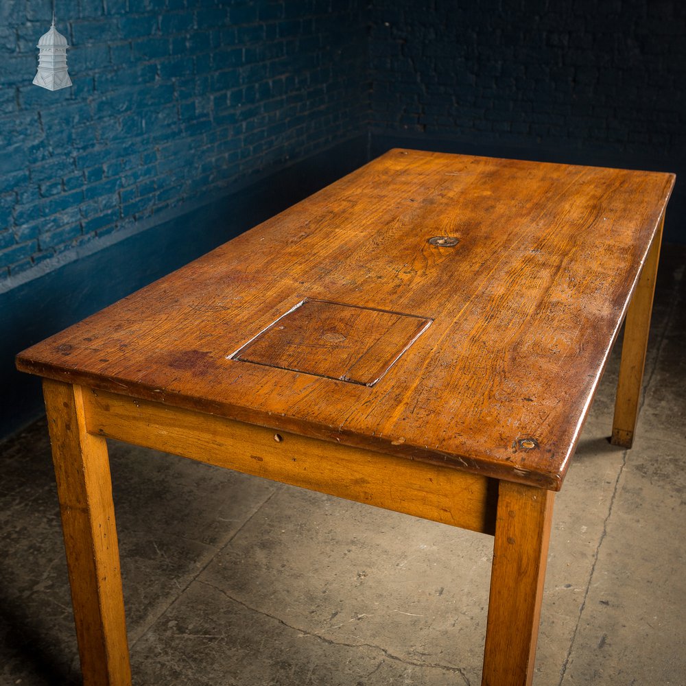 Mid Century Oak School Science Lab Table - 6 Feet Long