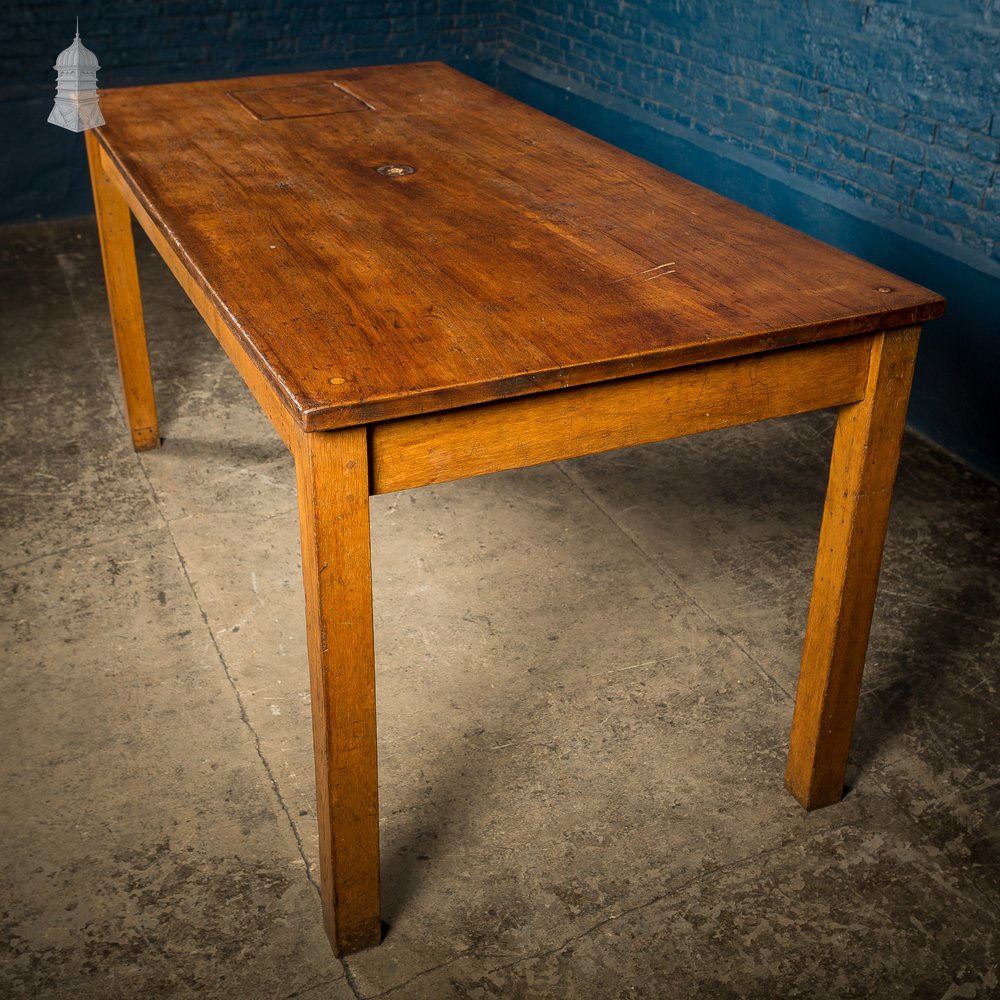 Mid Century Oak School Science Lab Table - 6 Feet Long