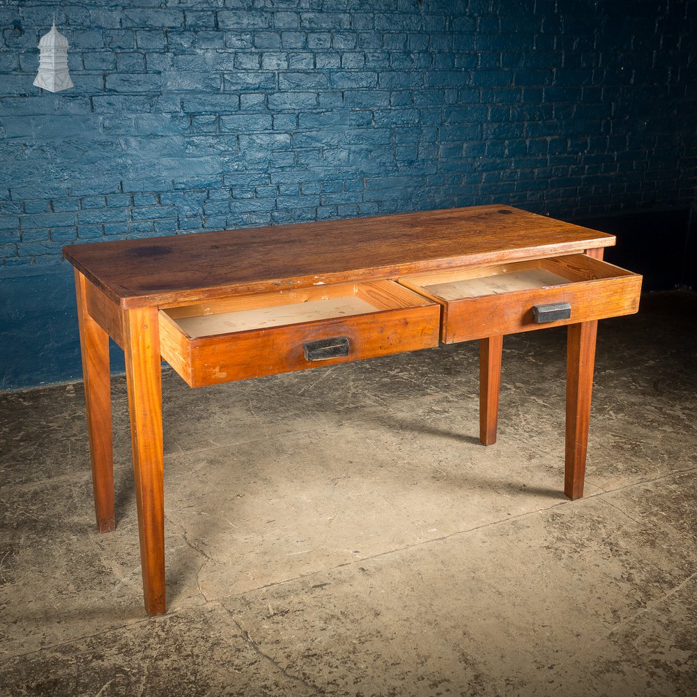 Mid Century Iroko School Science Lab Table with 2 Drawers 5 Feet Long