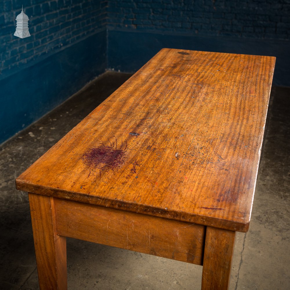 Mid Century Iroko School Science Lab Table with 2 Drawers 5 Feet Long