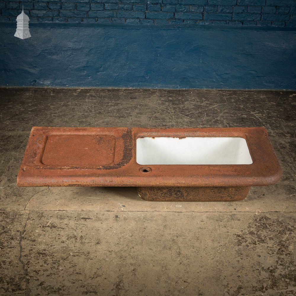 19th C Cast Iron Trough Sink and Drainer