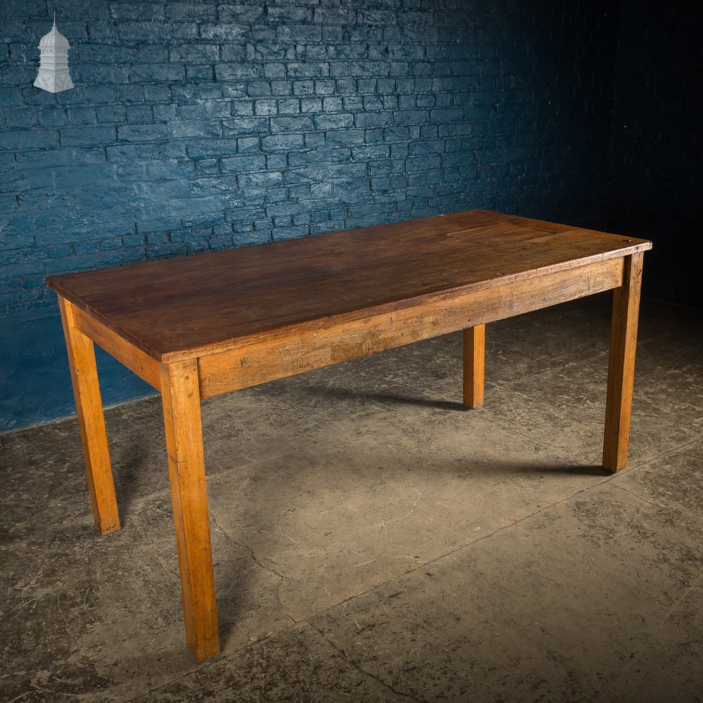 Mid Century Oak School Science Laboratory Table- 6 Feet Long