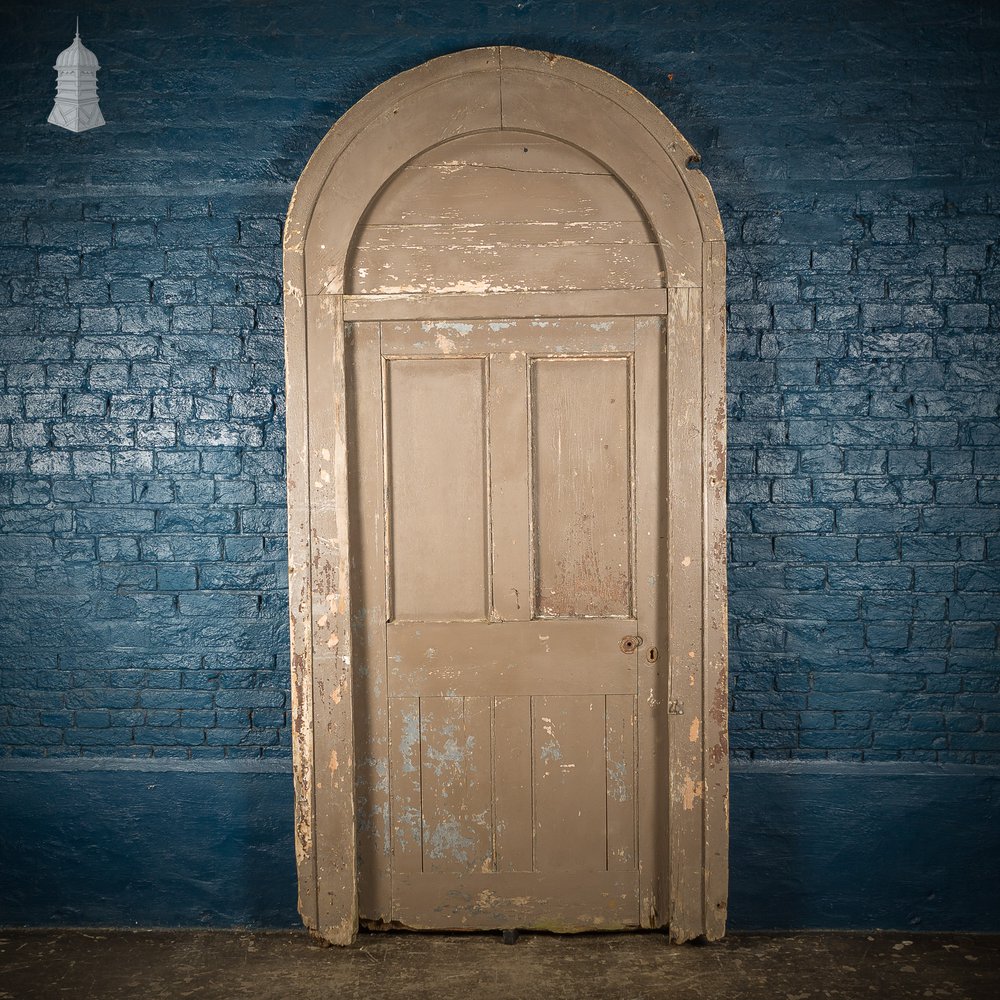 Large Georgian Arch Top Door Frame and Door with Distressed Paint Finish