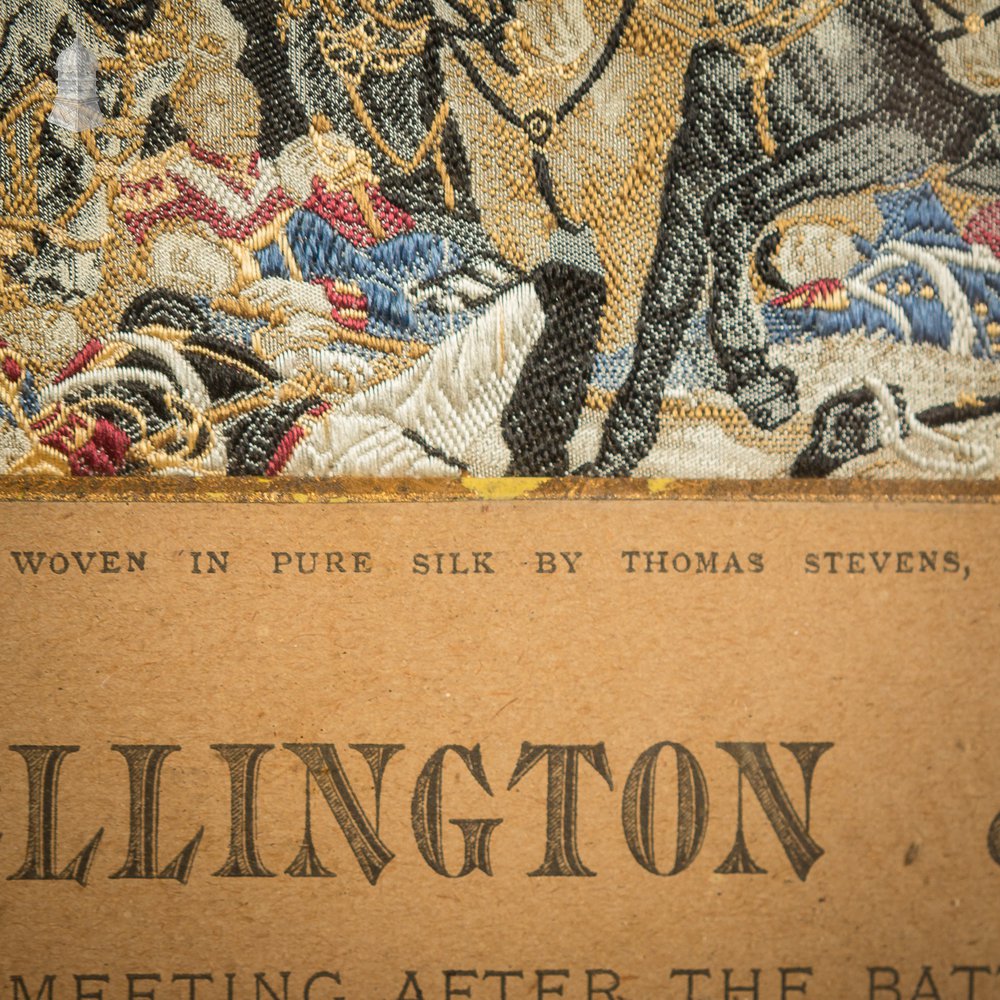 19th C Woven Silk 'Stevengraph' Wellington & Blucher Battle Scence, The Death of Nelson