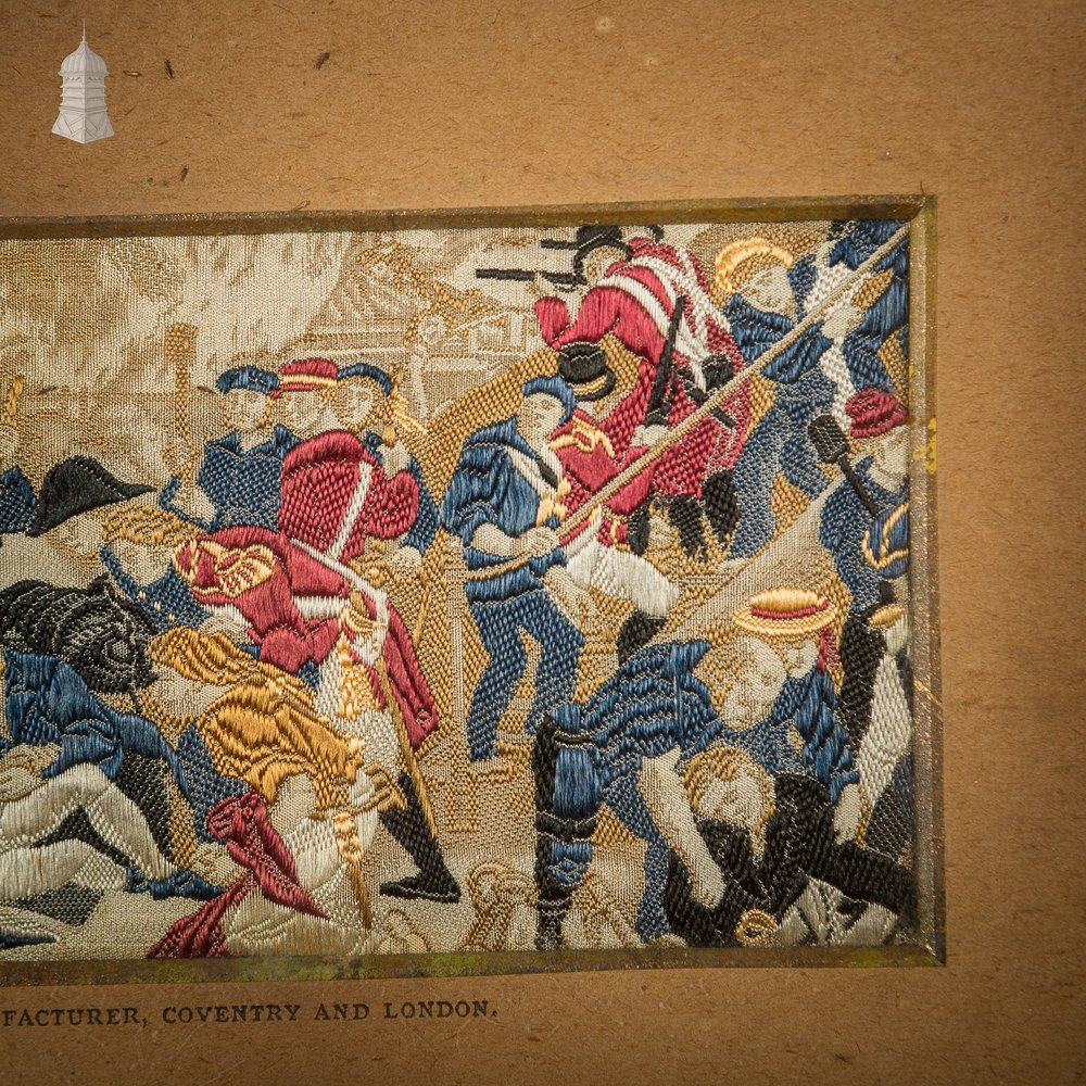 19th C Woven Silk 'Stevengraph' Wellington & Blucher Battle Scence, The Death of Nelson