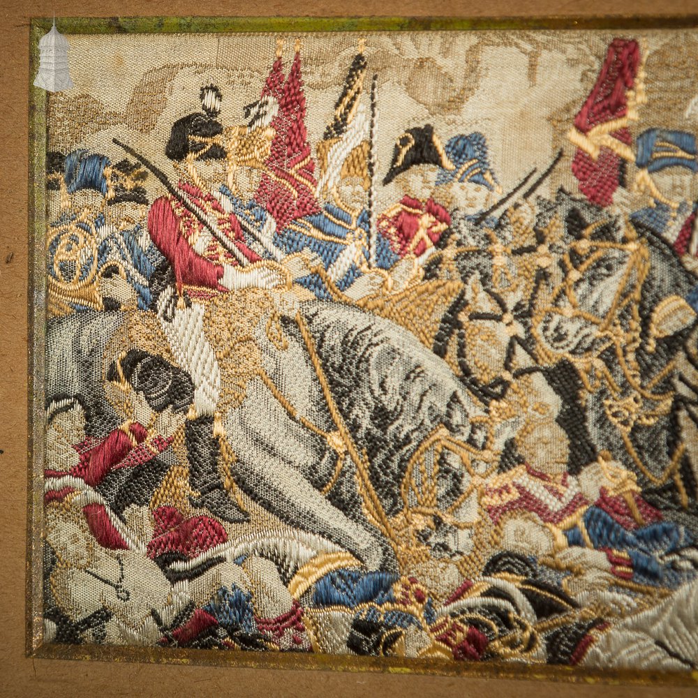 19th C Woven Silk 'Stevengraph' Wellington & Blucher Battle Scence, The Death of Nelson